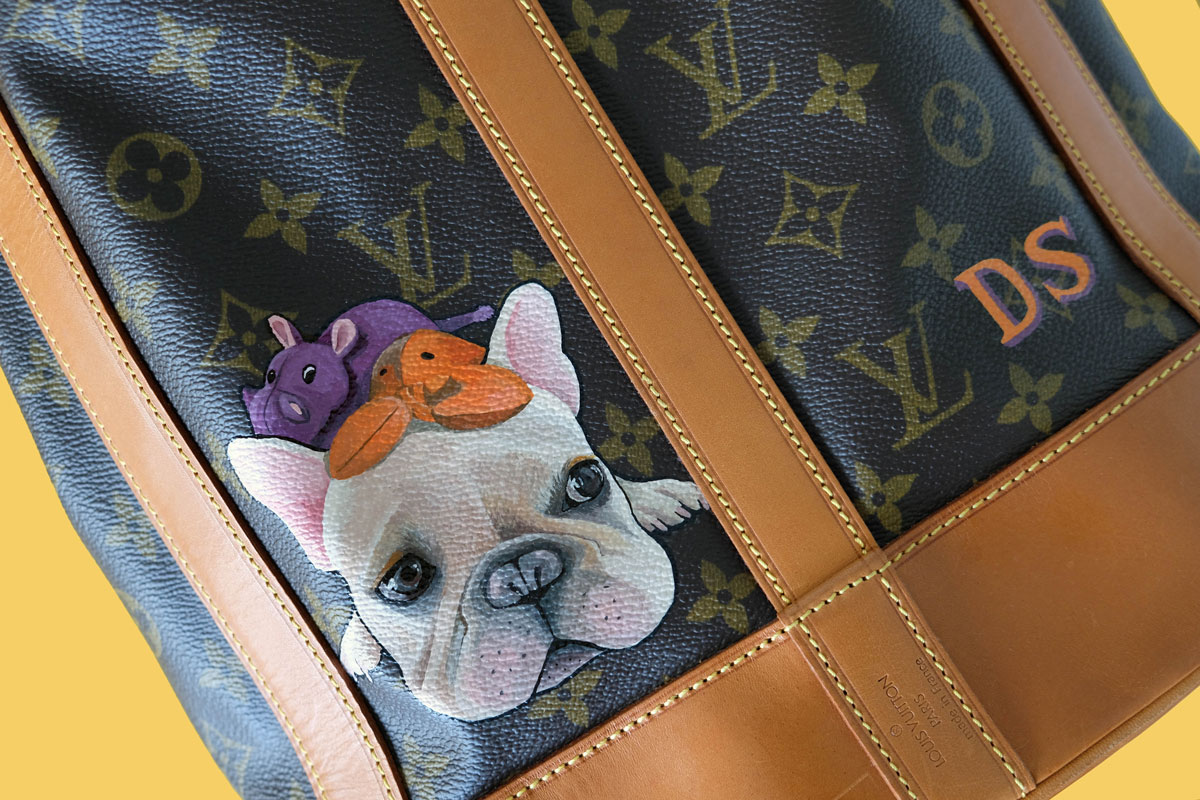 LV and French Bulldog illustration, Louis Vuitton
